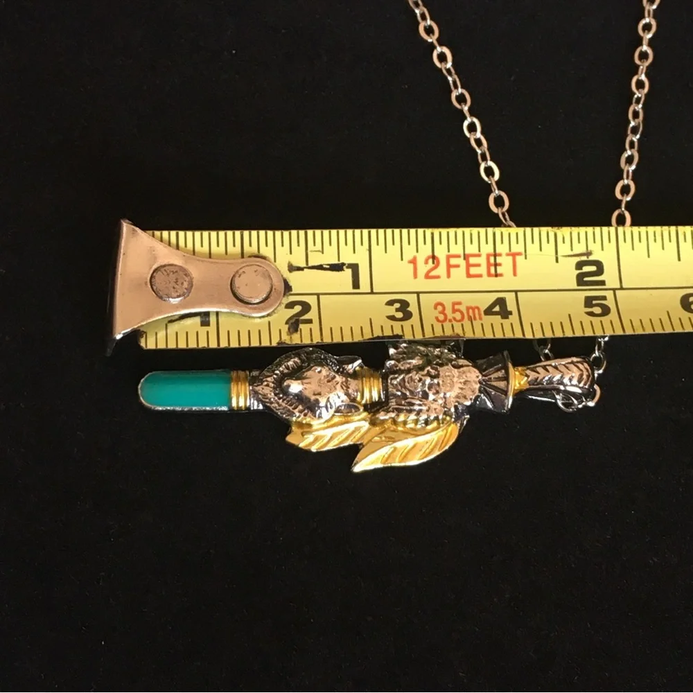 Silver and Turquoise Indian Native Tomahawk Axe Necklace